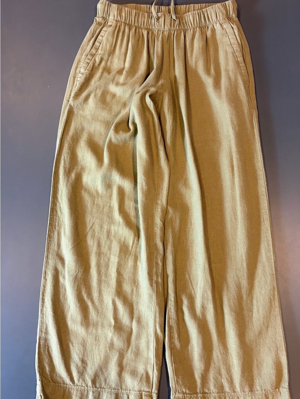 Women’s Khaki Elastic-Waist Wide Leg Capri Linen Blend Pants XS